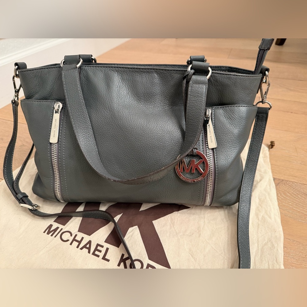 Michael Kors Gray Leather Shoulder Bag with silver accents